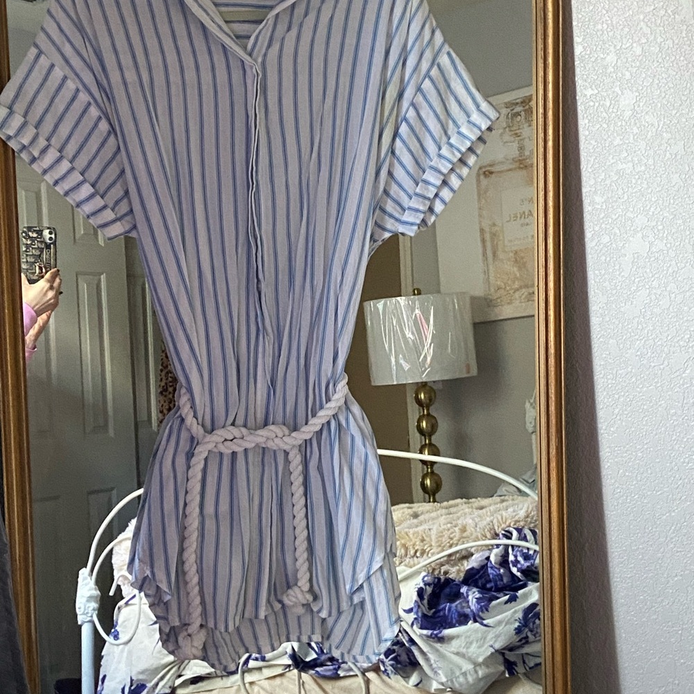 Faithful the Brand Stripped  Blue and White Short Sleeve Dress